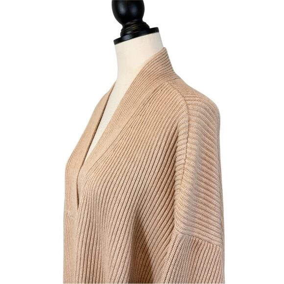Haven Well Within Cotton Cashmere Blend V-Neck Ribbed Knit Sweater Tan XXL - Picture 5 of 13